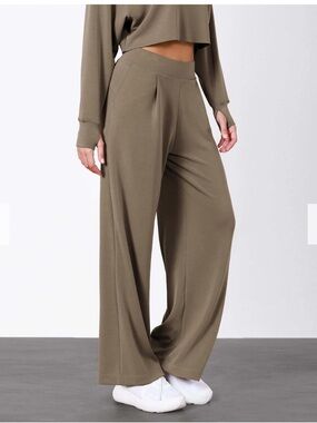 Ododos High-Rise Wide Leg Knit Pants in espresso